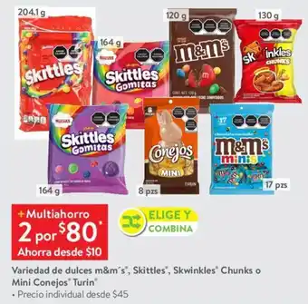 Walmart Variedad de dulces m&m´s, Skittles, Skwinkles Chunks o Mini Conejos Turin x 2 oferta