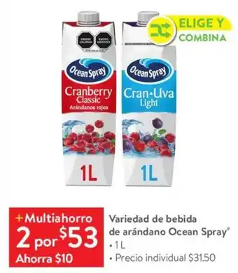 Walmart Variedad de bebida de arándano Ocean Spray® • 1L x 2 oferta
