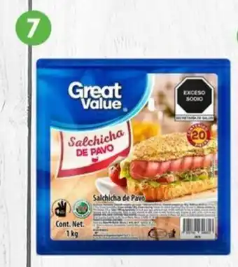 Walmart Salchicha de pavo 7 Great ValueⓇ • 1 kg oferta