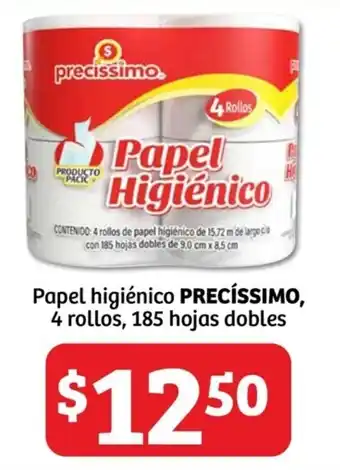 Soriana Súper Papel higiénico PRECÍSSIMO, 4 rollos, 185 hojas dobles oferta