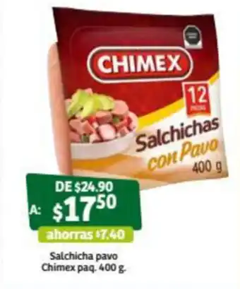 Soriana Súper Salsicha Pavo Chimex paq. 400g oferta