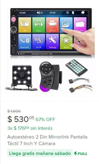 Mercado Libre Autoestéreo 2 Din Mirrorlink Pantalla Táctil 7 Inch Y Cámara oferta