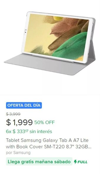 Mercado Libre Tablet Samsung Galaxy Tab A A7 Lite with Book Cover SM-T220 8.7" 32GB... oferta
