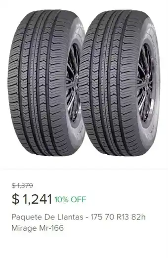 Mercado Libre Paquete De Llantas - 175 70 R13 82h Mirage Mr-166 oferta