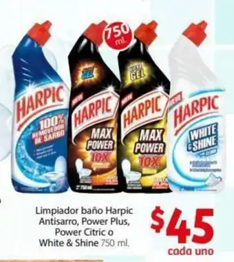 Soriana Express Limpiador baño Harpic Antisarro, Power Plus, POwer Citric o White & Shine 750ml oferta