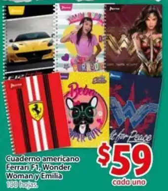 Cuaderno americano Ferrari F1, Wonder Woman y Emilia