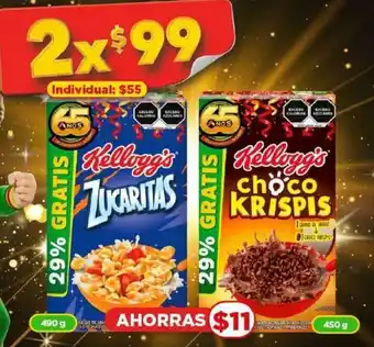 Bodega Aurrerá Kellogg's ZUCARITAS 490g, choco KRISPIS 450g oferta