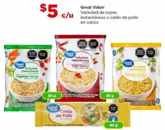 Bodega Aurrerá Great Value Variedad de sopas instantáneas o caldo de pollo en cubos oferta