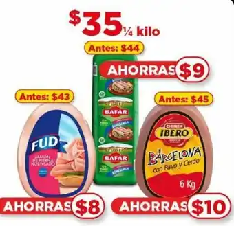 Bodega Aurrerá FUD JAMON DE PIERNA HORNEADO, Bafar VIRGINIA, CHIMEX IBERO Barcelona 6kg oferta
