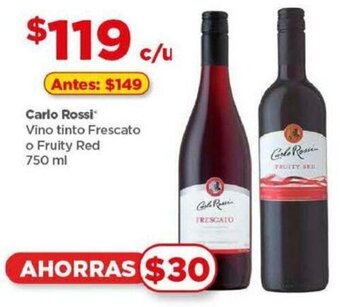 Bodega Aurrerá Carlo Rossi Vino tinto Frescato o Fruity Red 750 ml oferta