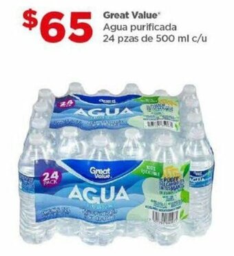 Bodega Aurrerá Great Value* Agua purificada 24 pzas de 500 ml c/u oferta