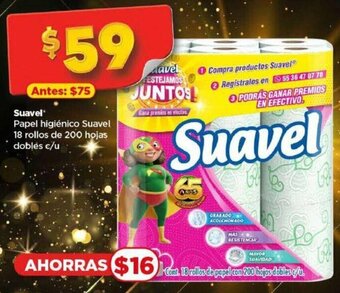 Bodega Aurrerá Suavel Papel higiénico Suavel 18 rollos de 200 hojas dobles c/u oferta