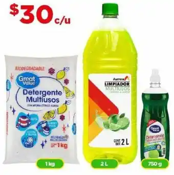 Bodega Aurrerá Great Value Detergente Multiusos 1kg, LIMPIADOR MULTIUSOS 2L, Detergente Multiusos 750g oferta