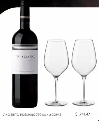 VINO TINTO TR3SMANO 750 ML + 2 COPAS