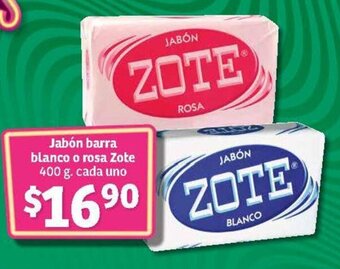 Soriana Híper Jabón barra blanco o rosa Zote 400 g. cada uno oferta