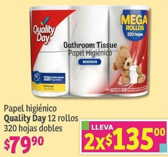 Papel higiénico Quality Day 12 rollos 320 hojas dobles