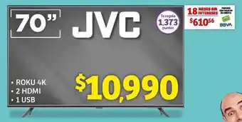 Soriana Híper 70" JVC ROKU 4K 2 HDMI 1 USB oferta