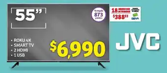 Soriana Híper 55" JVC • ROKU 4K • SMART TV • 2 HDMI • 1 USB oferta