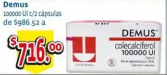 Demus colecalciferol 100000 UI c/2 cápsulas