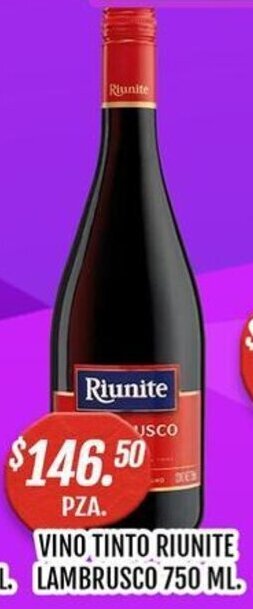 VINO TINTO RIUNITE LAMBRUSCO 750 ML.
