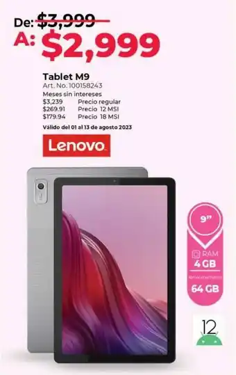 Office Depot Tablet m9 lenovo oferta