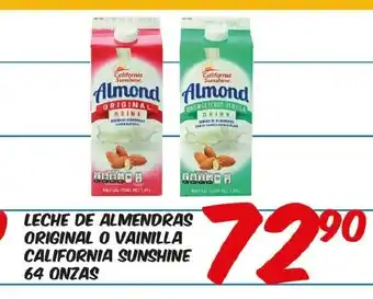 Alsuper Leche De Almendras Original O Vainilla California Sunshine 64 Onzas oferta