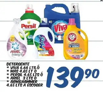 Alsuper Detergente *Viva 6.64 LTS *Mas 4.65Lt *Persil 4.65Lts *Ariel 3Lts *Arm&Hammer 4.65Lts A Escoger oferta