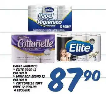 Alsuper Papel Higienico *Elite Gold 12 Rollos o *Mimarca 550HD 12 Rollos o *Cottonelle Soft Care 12 Rollos A Escoger oferta