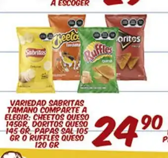 Alsuper Variedad Sabritas Tamano Comparte A Elegir: Cheetos Queso, Doritos Queso, Papas Sal O Ruffles Queso oferta