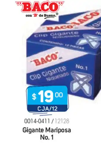 Tony Super Papelerías Baco - Clip Inoxidable Niquelado Gigante Mariposa No.1 oferta