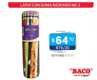 Tony Super Papelerías Baco - Lapiz Con Goma Redondo No.2 BTE/30 oferta