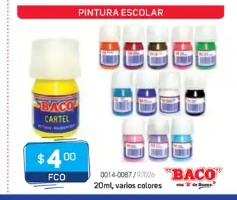 Tony Super Papelerías Baco - Pintura Escolar 20ml, Varios Colores oferta