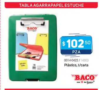 Baco - Tabla Agarrapapel Estuche Plastico, T/Carta