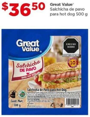 Bodega Aurrerá Great Value Salchicha de pavo para hot dog 500 g oferta