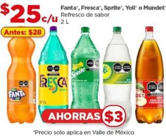 Fanta", Fresca", Sprite, Yoli" o Mundet Refresco de sabor 2L