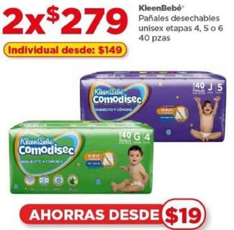 Bodega Aurrerá KleenBebé Pañales desechables unisex etapas 4,5 0 6 40 pzas oferta