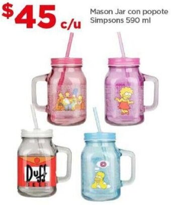Mason Jar con popote Simpsons 590ml