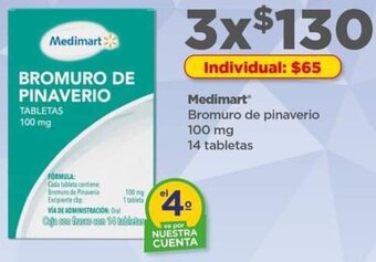 Bodega Aurrerá Medimart Bromuro de pinaverio 100 mg 14 tabletas oferta