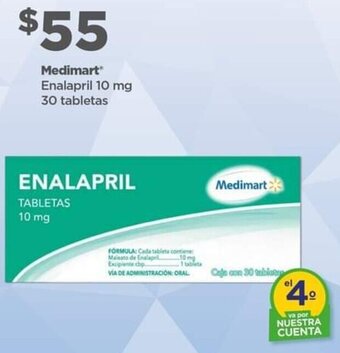 Bodega Aurrerá Medimart Enalapril 10 mg 30 tabletas oferta