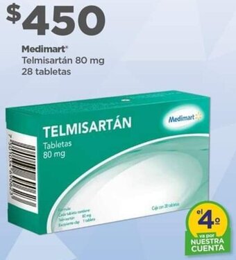 Bodega Aurrerá Medimart Telmisartán 80 mg 28 tabletas oferta