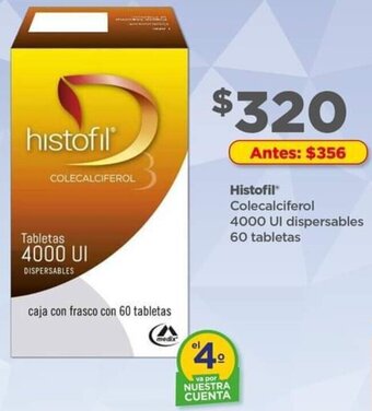 Bodega Aurrerá Histofil Colecalciferol 4000 UI dispersables 60 tabletas oferta