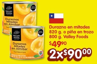 Soriana Híper Durazno en mitades 820 g. o piña en trozo 800 g. Valley Foods oferta