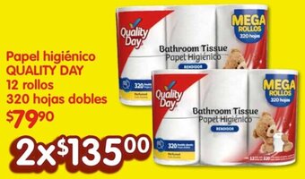 Soriana Híper Papel higiénico QUALITY DAY 12 rollos 320 hojas dobles oferta