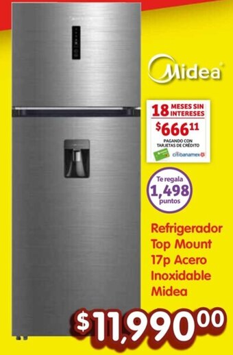 Soriana Híper Refrigerador Top Mount 17p Acero Inoxidable Midea oferta