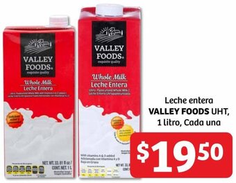 Soriana Híper Leche entera VALLEY FOODS UHT, 1 litro, Cada una oferta