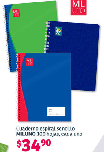 Soriana Híper Cuaderno espiral sencillo MILUNO 100 hojas, cada uno oferta
