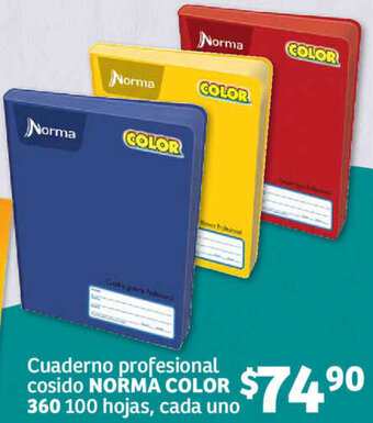 Soriana Híper Cuaderno profesional cosido NORMA COLOR 360 100 hojas, cada uno oferta