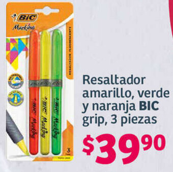 Soriana Híper Resaltador amarillo, verde y naranja BIC grip, 3 piezas oferta