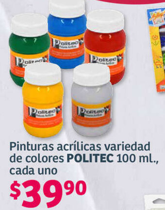 Soriana Híper Pinturas acrílicas variedad de colores POLITEC 100 ml., cada uno oferta