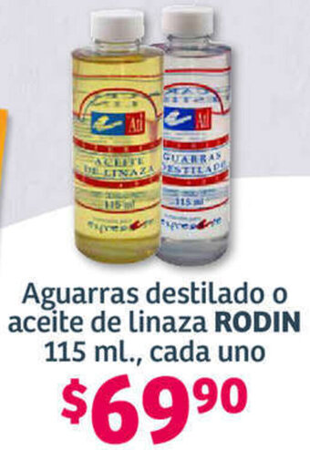 Soriana Híper Aguarras destilado o aceite de linaza RODIN 115 ml., cada uno oferta